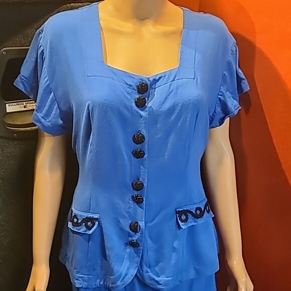 Rare VINTAGE Blue Skirt Suit - Picture 4 of 15